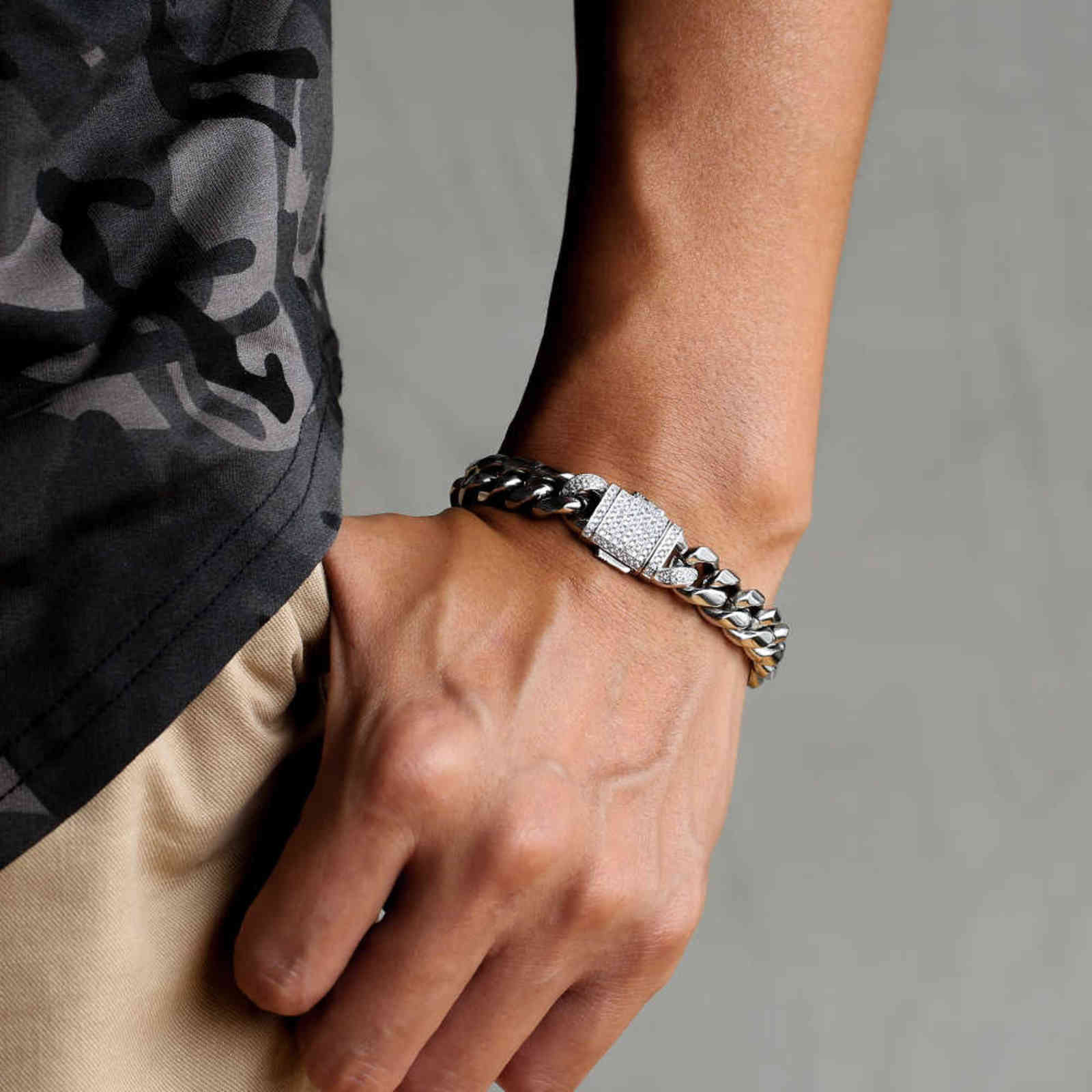 DNSCHIC 12mm Miami Cuban Bracelet CZ Buckle Stainless Steel Link for men women HIP-HOP Jewelry Rapper Punk Street Fashion 211124