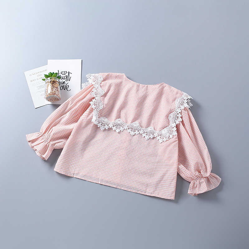 2-7 years high quality girl clothing set autumn fashion plaid pink yellow shirt + demin pant kid children clothes 210615