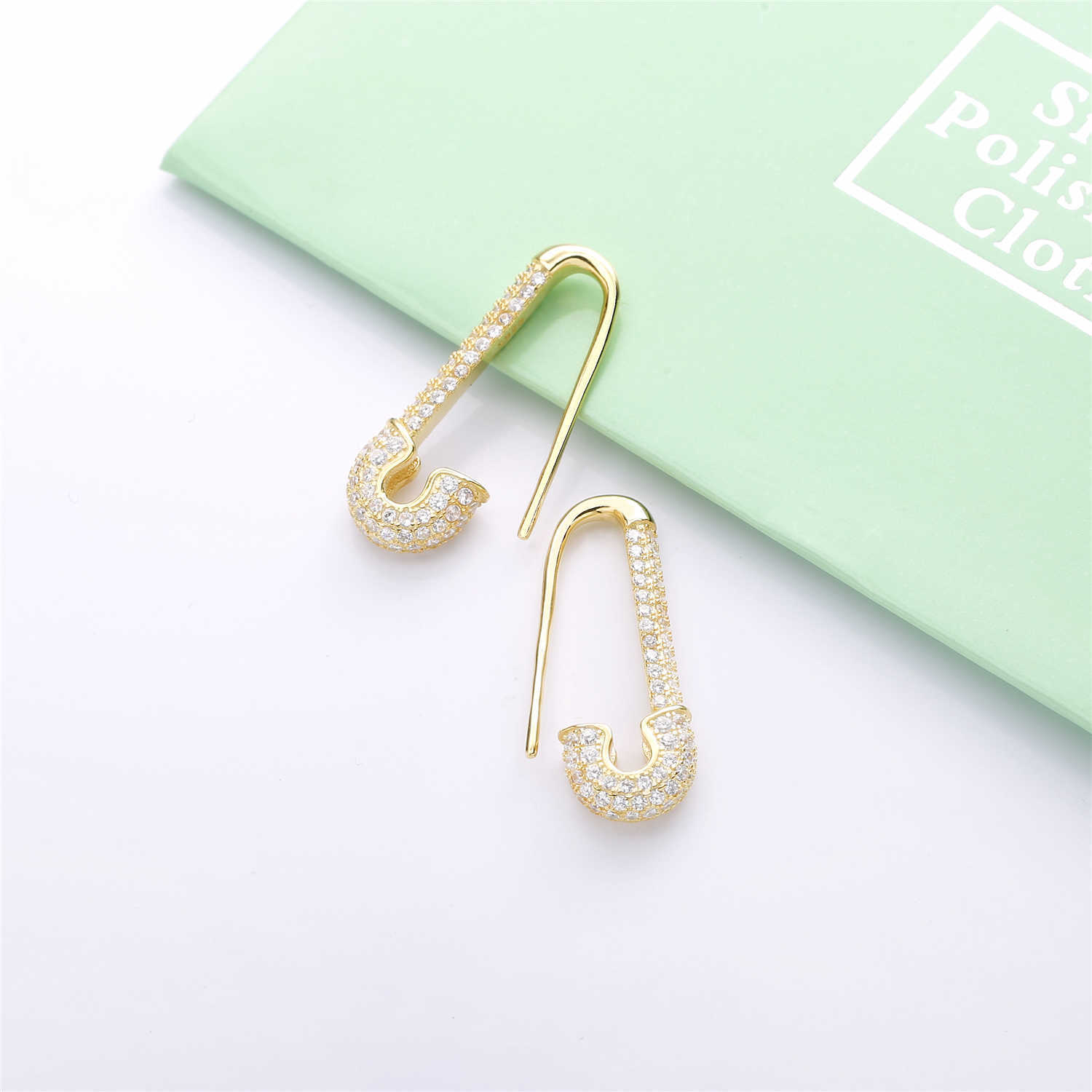 Moonmory France 100% 925 Sterling Silver Safety Pin Earring Three Color Style One Side Zircon Right Left 210616