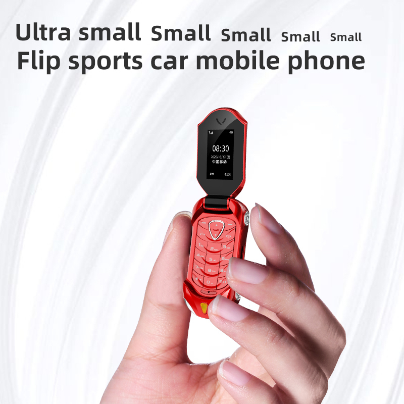Unlcoked Smallest Car Model Golden Cartoon Flip Cellphone Bluetoot Dial No Internet Mini Pocket Portable Student Mobile Phone Gift for Kids