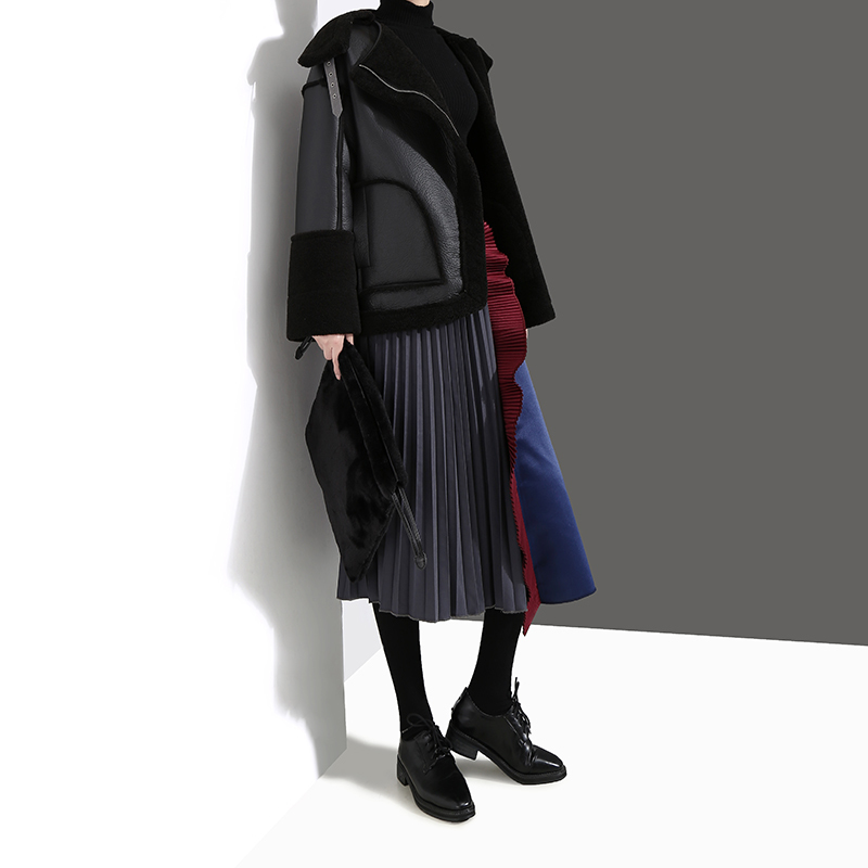 Korean Style Woman Multicolor Patchwork Pleated Skirt ALine Ruffles Patchwork High Waist Girls Casual Party Midi Skirt 4144 210306