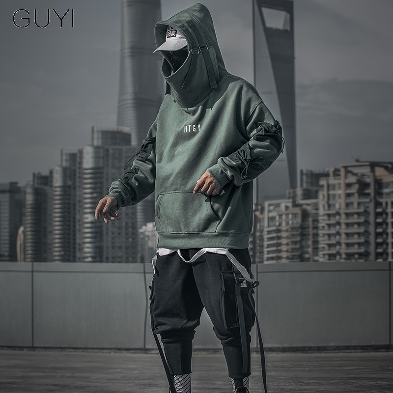 Letter Japan Style Hoodies Sweatshirts Men Harajuku Hip Hop Streetwear Pullover Casual Techwear Fluff Hoddies Male Hooded Top 201103