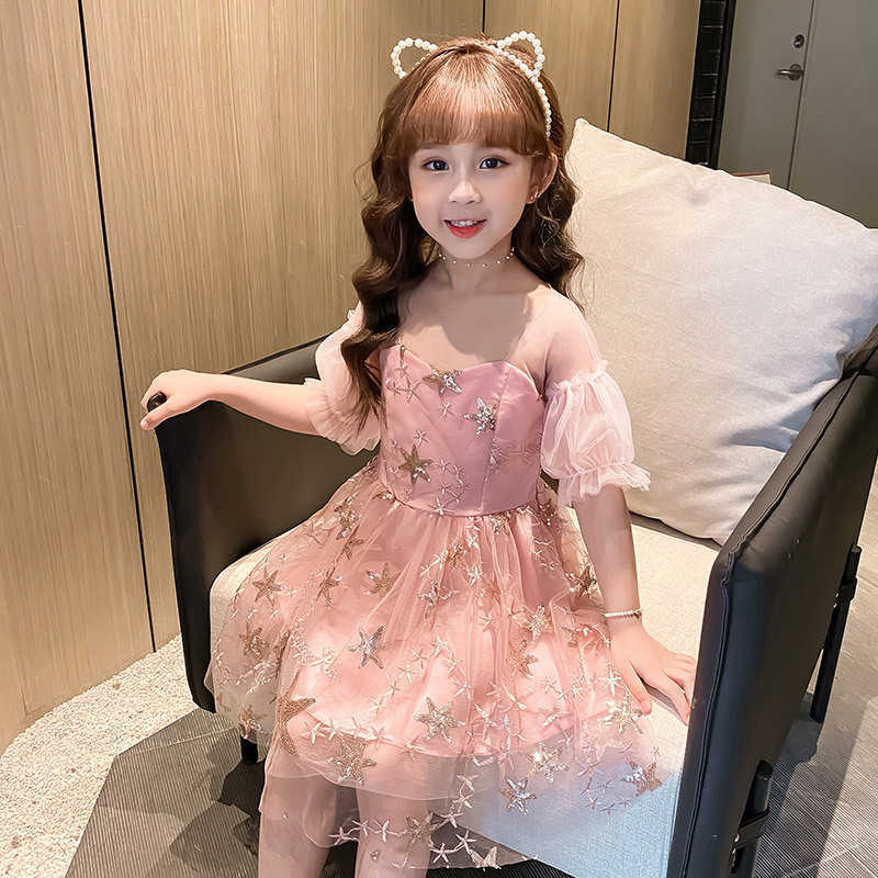 Shiny Girls Sequins Stars Dress Fluffy es for Old Kids Embrodiery Sparkle Party Birthday Vestidos 8-12 Yrs 210529