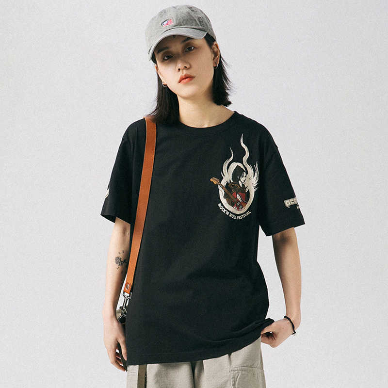 Aolamegs Oversized Men T-Shirt Japanese Geisha Dragon Print T Shirts Casual Anime Tshirt Cotton Summer Streetwear Men's clothing 210629