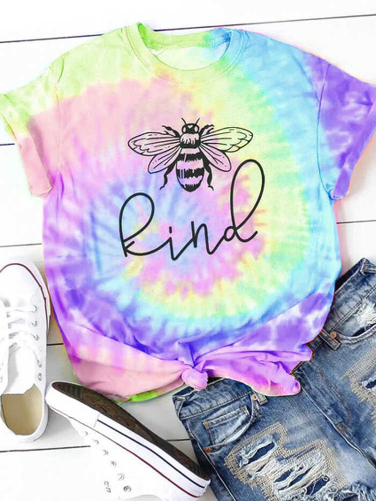Tshirt Women Bee Kind Graphic Tee Cute Cartoon Top Female Clothes Spring Summer Kawaii Girls Streetwear Aesthetic Tye Die Shirt X0628