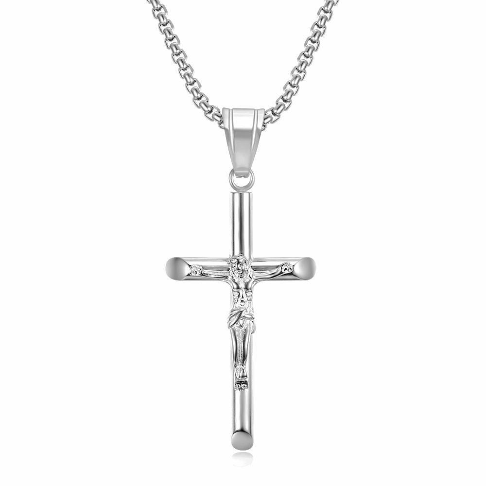 Hip Hop Stainless Steel Jesus Cross Pendant Necklace High Polished 18K Gold Plated Religious Jewelry