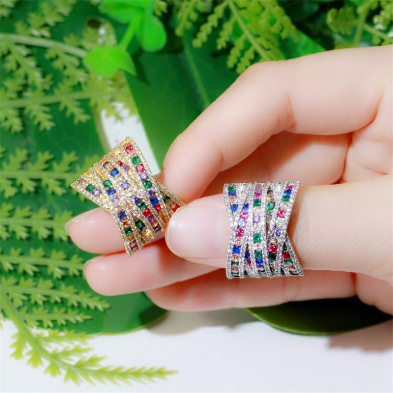 Choucong Brand Wedding Rings Luxury Jewelry 18K White Gold Fill Pave Multicolor 5A Cubic Zircon CZ Diamond Gemstones Eternity Party Women Open Adjusta