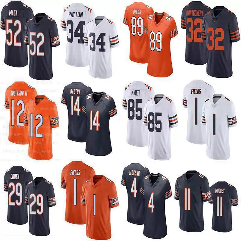 1 Justin Fields 52 Khalil Mack 34 Walter Payton Football jersey 58 Roquan Smith 4 Eddie Jackson 32 David Montgomery 54 Brian Urlacher 85 Cole Kmet Mike Ditka Akiem Hicks, Youth
1 Justin Fields 52 Khalil Mack 34 Walter Payton Football jersey 58 Roquan Smith 4 Eddie Jackson 32 David Montgomery 54 Brian Urlacher 85 Cole Kmet Mike Ditka Akiem Hicks, Youth