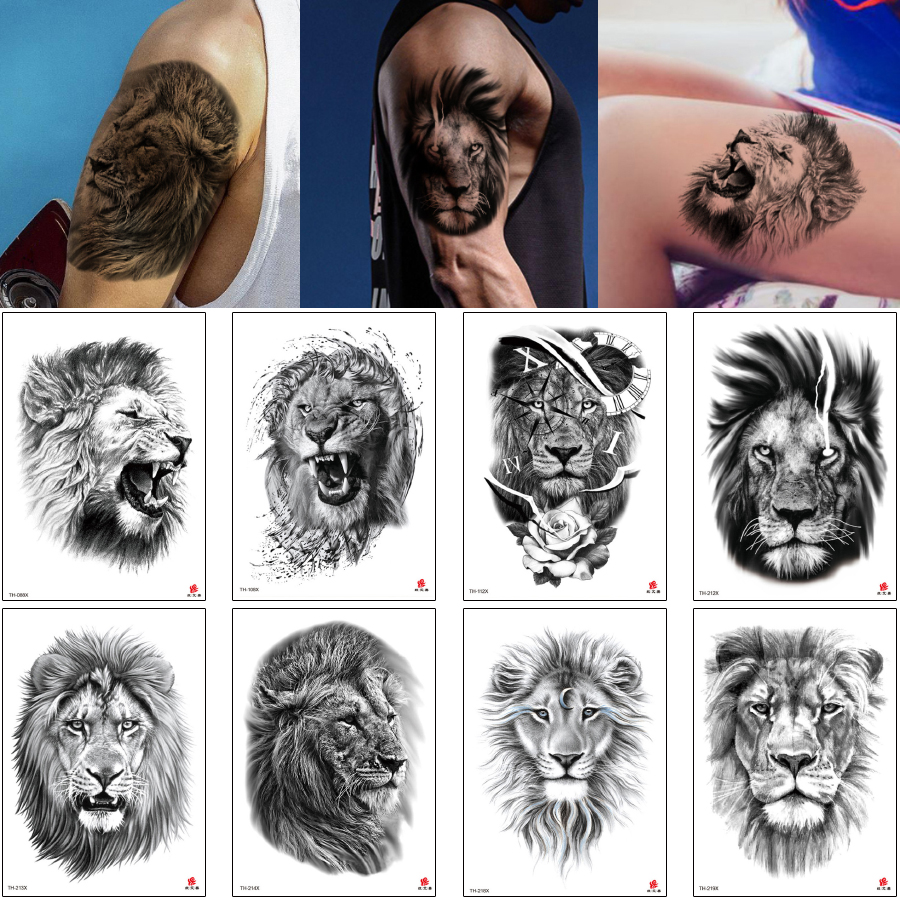 Lion Tattoo Sticker Sketch Temporary Body Makeup Cruel Forest King Animal Decal Black Realistic Waterproof for Woman Man Arm Inspired от DHgate WW