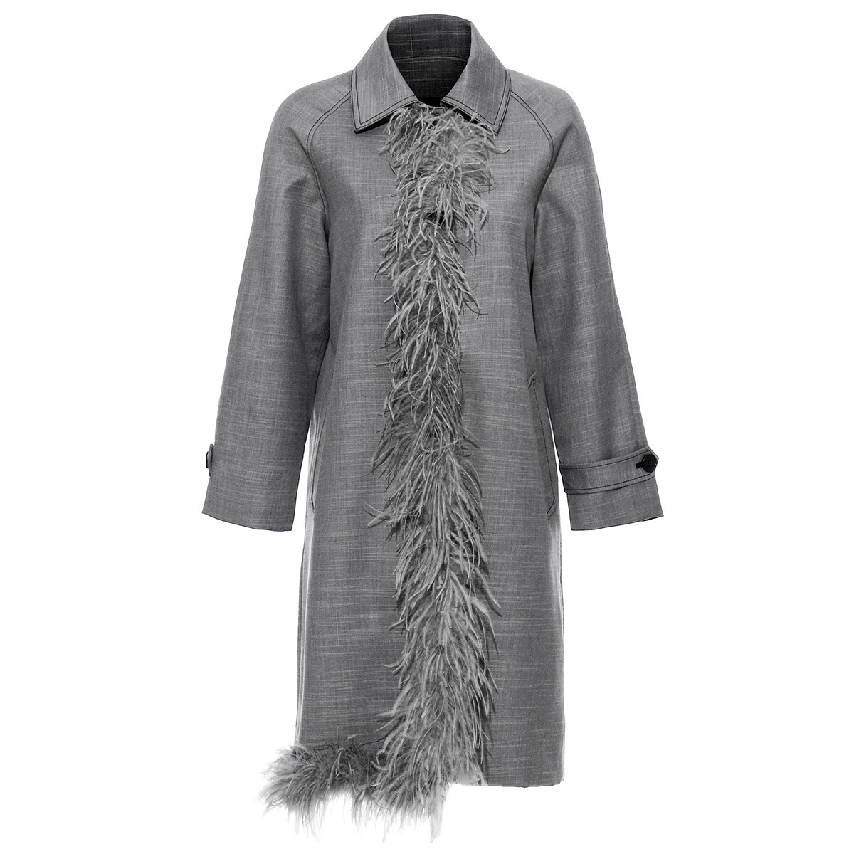 DEAT Autumn And Winter Fashion Clothes Women Turn-down Collar Feather Patchwork High Quality Single Breasted Windbreaker WJ14602 210218