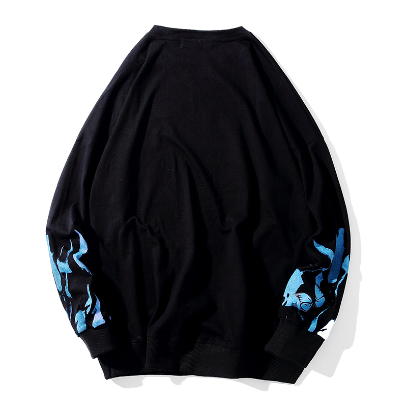 Butterfly Fire Flame Print sweatshrit men Streetwear Hip Hop Casual long Sleeve pullover Men Harajuku Hipster Fashion Tops 201020