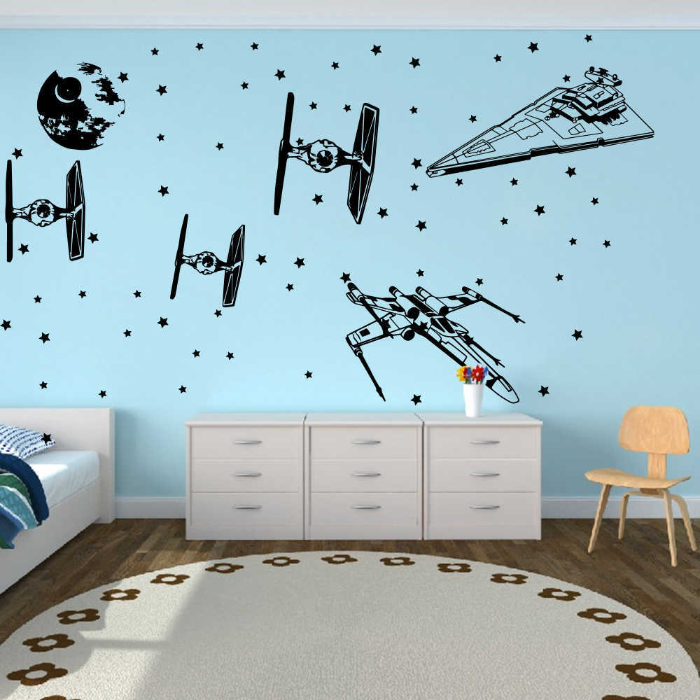 Spacecraft Millemium Falcon X Wing Fighter Wall Sticker Rocket Starfighters War Wall Decal Kids Room Nursery Vinyl Home Decor 210929