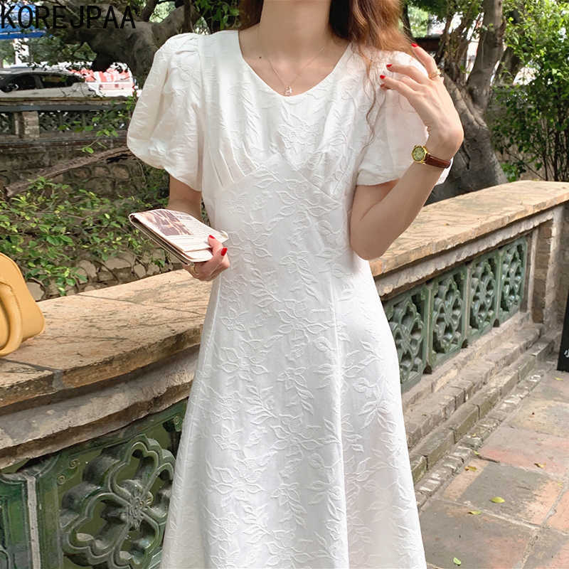 Korejpaa Women Dress Summer Korean Fashion Chic Gentle Vintage Solid Color V-neck Jacquary Waist-tie Bubble Sleeve Vestido 210526, White
Korejpaa Women Dress Summer Korean Fashion Chic Gentle Vintage Solid Color V-neck Jacquary Waist-tie Bubble Sleeve Vestido 210526, White