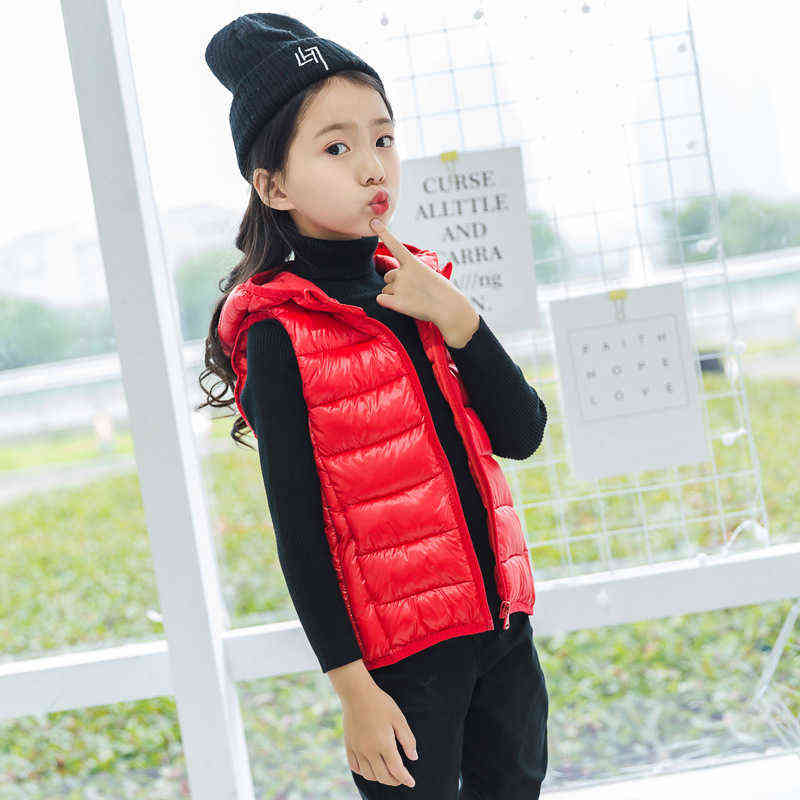 Kids Vest Children's Girls Hooded Jacket Winter Autumn Waistcoats for Boy Baby Outerwear Coats Big Teens girl clothes 211203