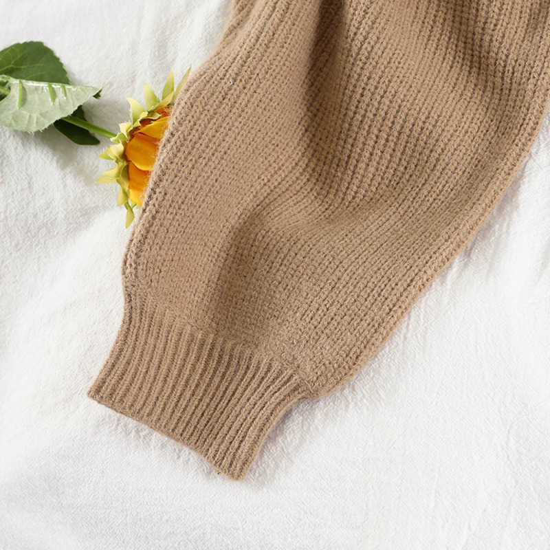 DEAT Women Short Knitted Turtleneck Long Sleeve Top Loose Vest Dress Two Piece Set Fashion Autumn Winter MZ989 210709