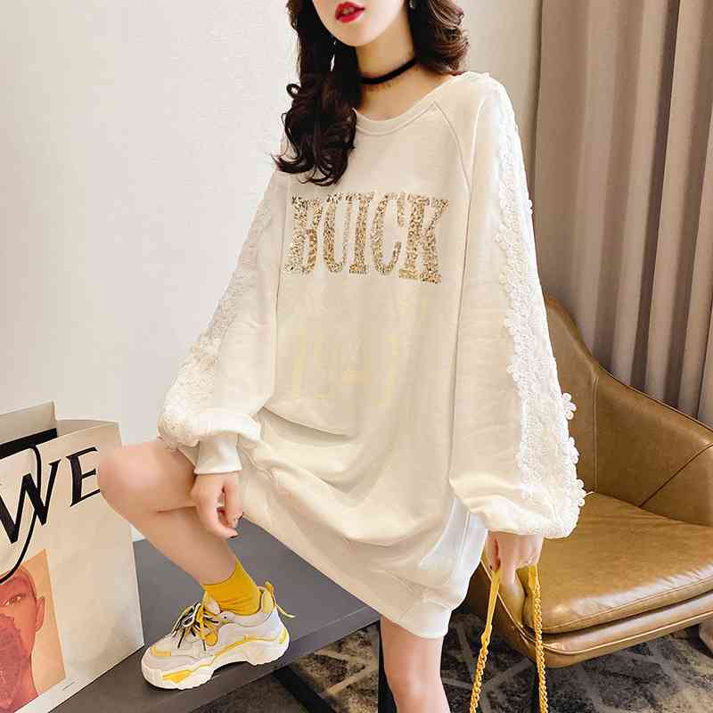 Medium and long women's sweater early autumn 2021 loose belly covering thin lace stitched letter bottomed top coat, Black
Medium and long women's sweater early autumn 2021 loose belly covering thin lace stitched letter bottomed top coat, Black