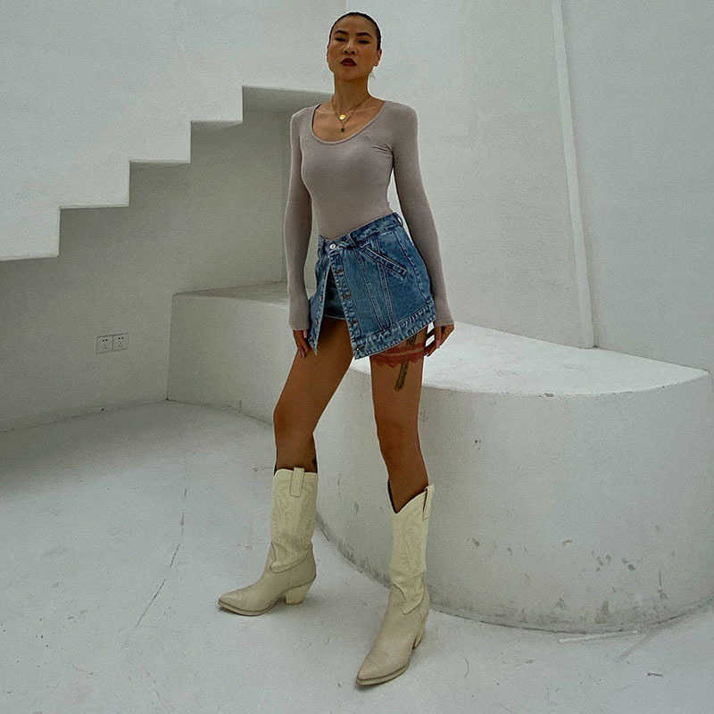 TWOTWINSTYLE Casual Patchwork Button Tassel Short For Women High Waist Mini Denim Skirts Shorts Female Fashion 210714