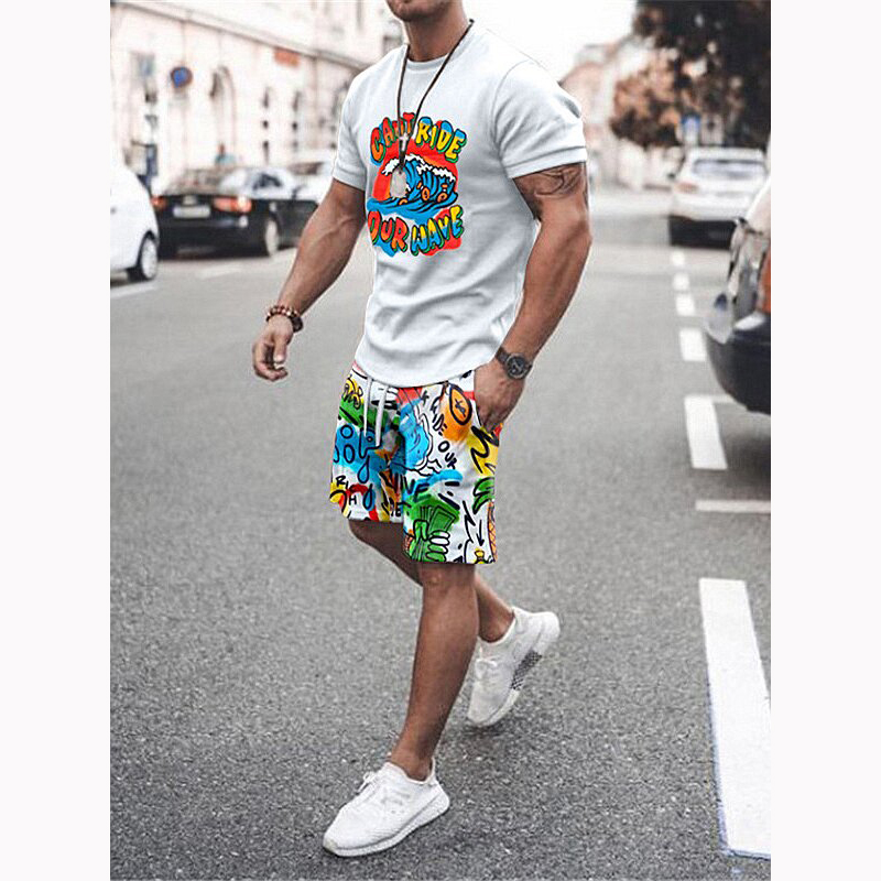 Surf pattern men's sports suit short sleeve T-shirt with shorts comfortable breathable dry daily leisure sports, Gray
Surf pattern men's sports suit short sleeve T-shirt with shorts comfortable breathable dry daily leisure sports, Gray