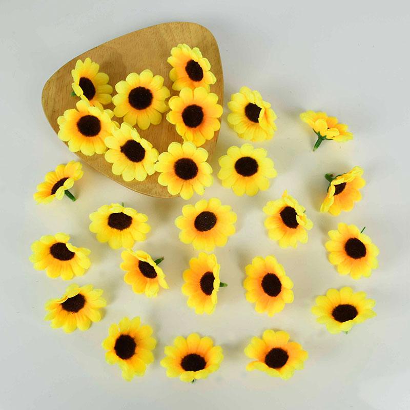 4.5cm warm yellow sunflower heads silk artificial fake flower handmade wreath craft wedding supplies