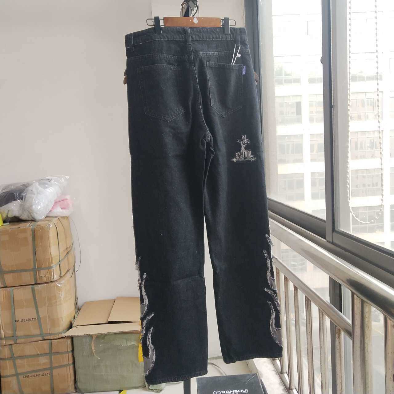 SHENGPALAE Dark streetwear Wash Jeans Women's Spring High Waist Trendy Straight Tube Wide Leg Skeleton Denim Pants 210616