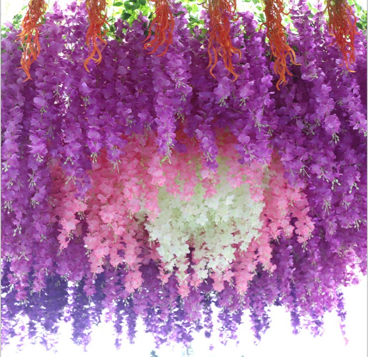 8 colors dense wisteria flower artificial silk 110cm elegant vine rattan for garden home wedding decoration
8 colors dense wisteria flower artificial silk 110cm elegant vine rattan for garden home wedding decoration