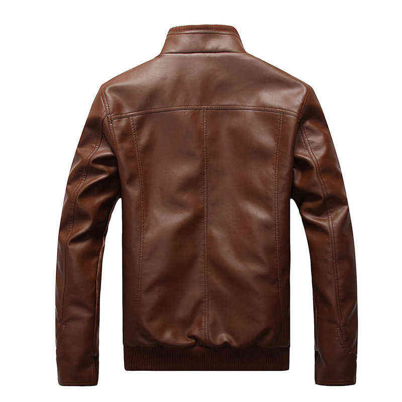 Fashion Motorcycle Leather Jackets Men Leather Coat Casual Slim Coats With Zipper Man Outerwear Stand Collar Jackets Jaqueta 211111
