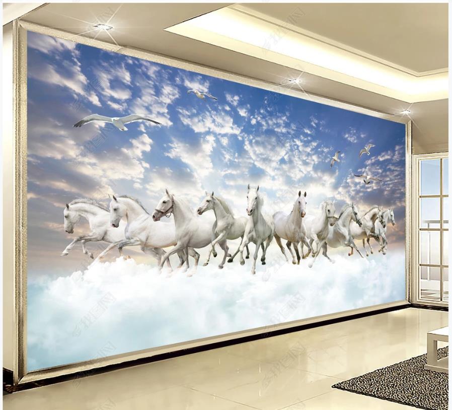 Custom photo wallpaper for walls 3d murals wallpapers Fashion Modern animal horse galloping white horse background wall decoration painting