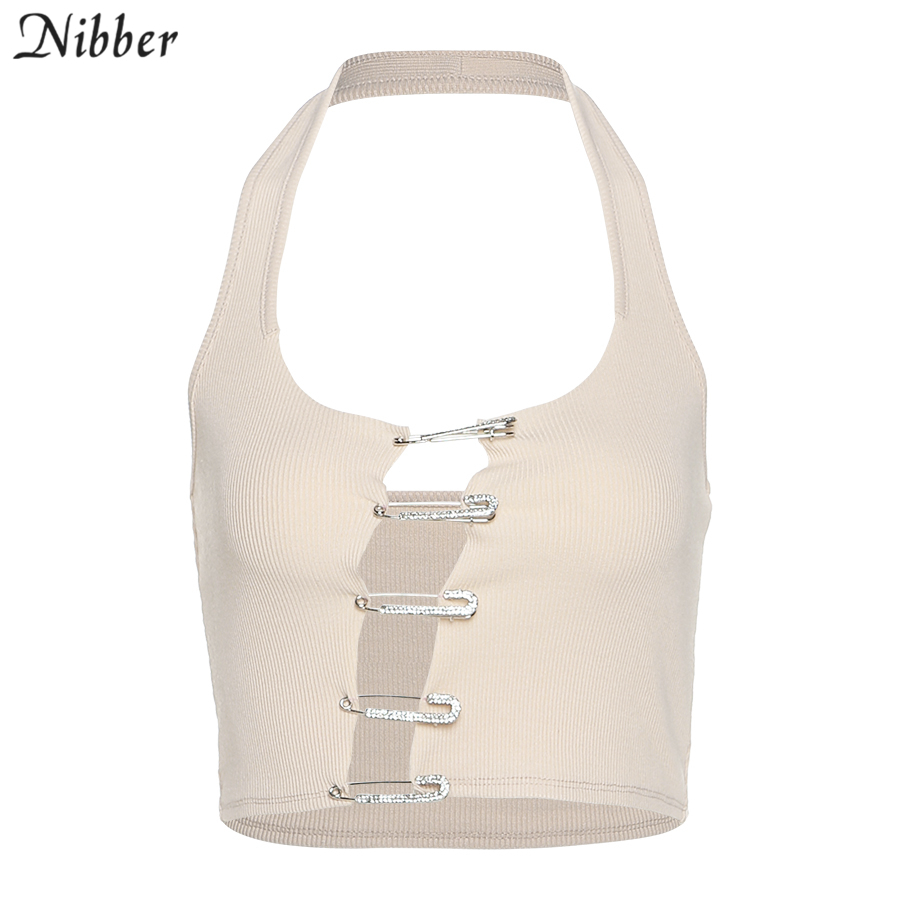 Nibber halter hollow out Ribbed tank top street fashion Basic knitting camisole female Low chest sleeveless club party crop top 201028