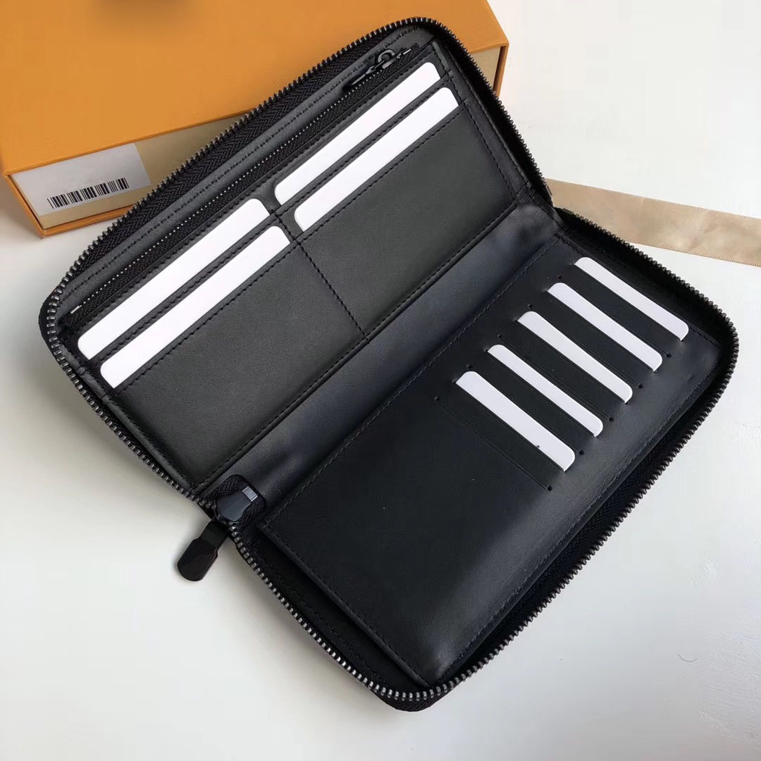 Fashion handbags Luxury Designer bags High quality leather classic design zipper vertical wallet, Suitable for daily credit card and change!, Black