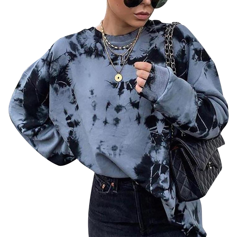 Women Sweatshirts Autumn Round Neck Young Girls Female Tie -dye Printed Clothes Loose Women Pullover Sweatershirts Punk 201102