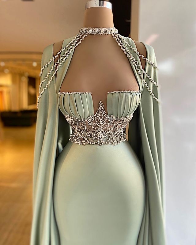 Aso Ebi 2021 Arabic Luxurious Beaded Crystals Evening Dresses Sexy Sheath Prom Dresses Satin Formal Party Second Reception Gowns ZJ966