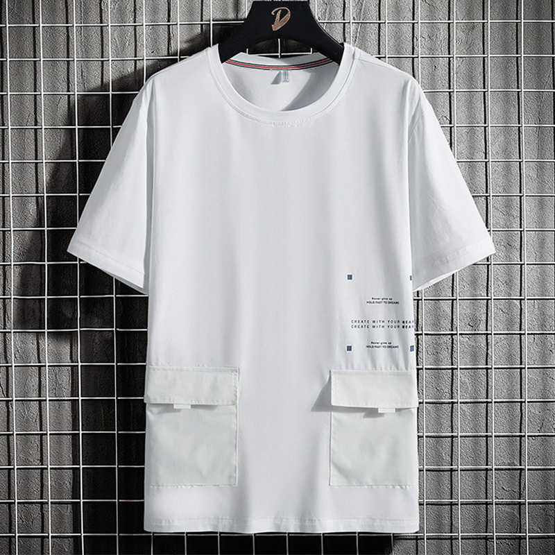 Summer Oversized Big Pockets T-shirts Men Streetwear Short Sleeve Cotton Tshirt Male Harajuku Tops Tees Plus Size 6XL 7XL 8XL 210629