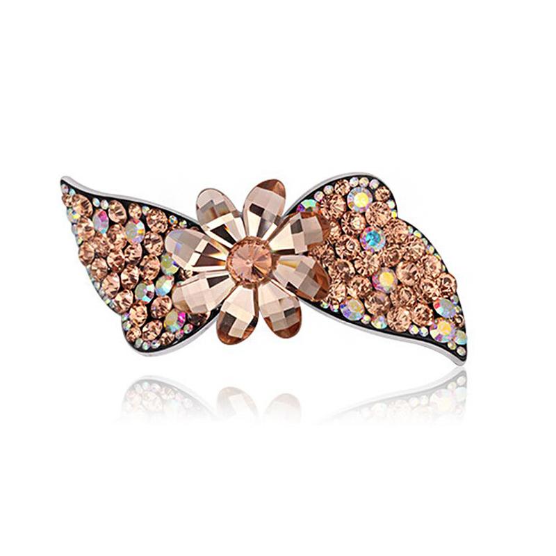 Hair Clips & Barrettes Top Quality Large Crystal Barrette Fashion Champagne Flower Women Pins