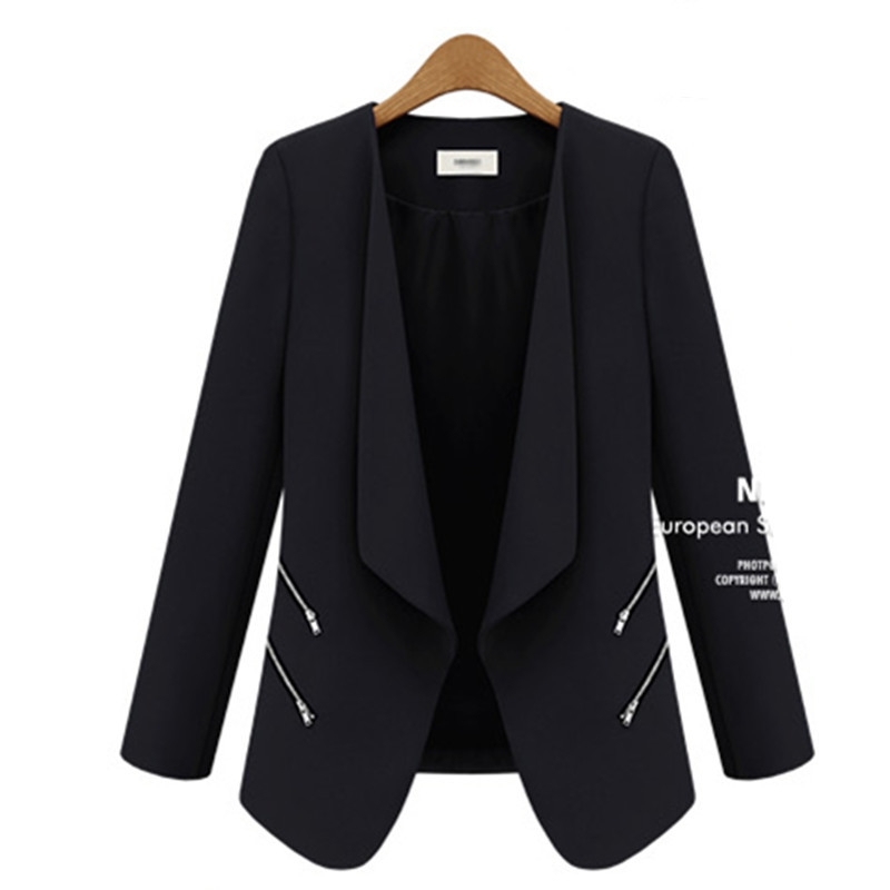 Ladies Blazer Long Personality Zipper Pocket Jacket Sleeve Blaser Women Single Button Slim Suit jackets for women Autumn T200319