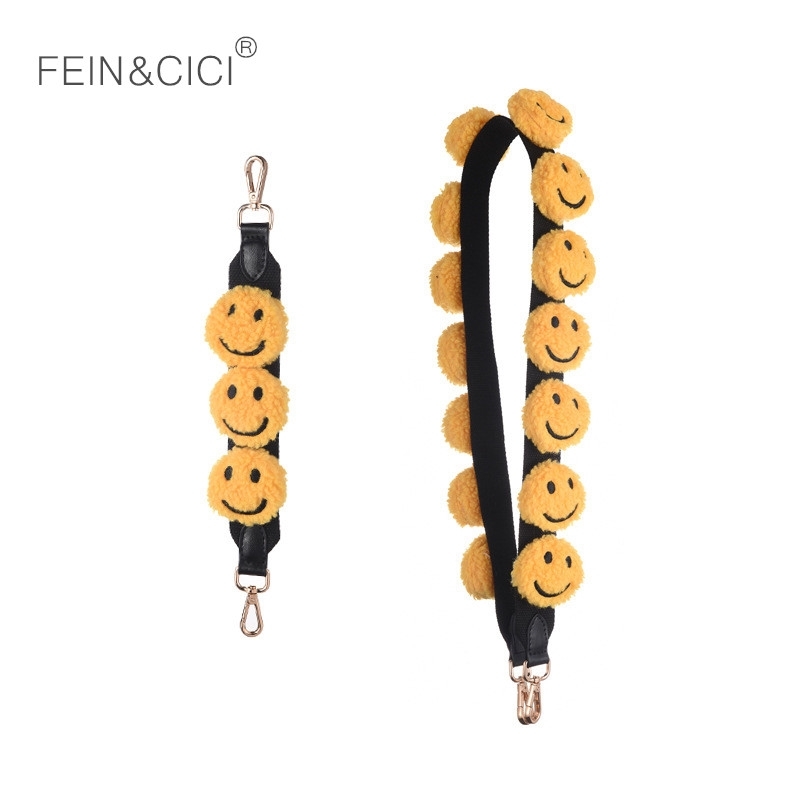 Smiley face pom strap fur bag strap you handbag large big Wide yellow strap blet bag Accessoires 210304, Black
Smiley face pom strap fur bag strap you handbag large big Wide yellow strap blet bag Accessoires 210304, Black