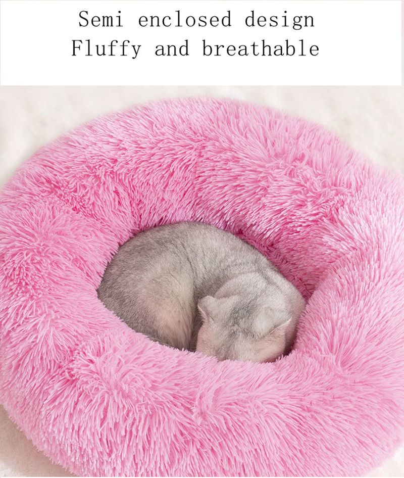 20 Color Wholesale Faux Fur Bed Cushion Pet Kennel Fluffy Soft Plush Round Cat Beds Donut Cats Dog Pad Self Warming Improved Sleep Orthopedic Relief S