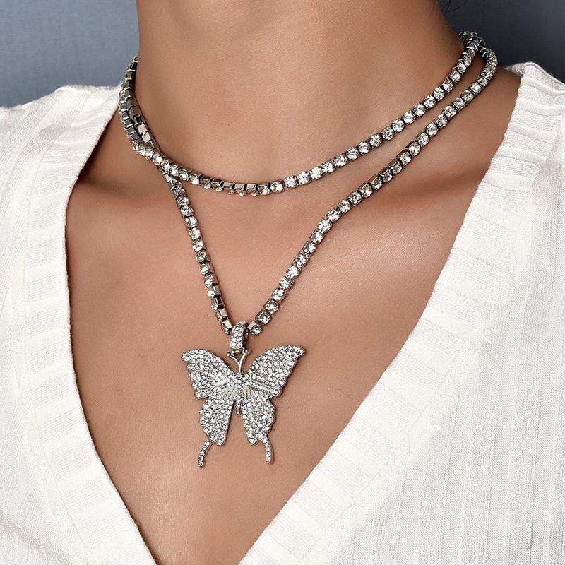 Pendant Necklaces ALYXUY Fashion Butterfly Necklace Sexy Summer Party Beach Choker Rhinestones Bikini Women Girl Body Accessories Gift