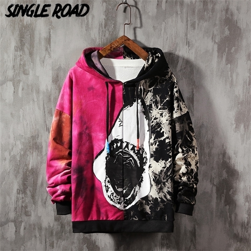 SingleRoad Men's Hoodies Oversized Tie Dye Patchwork Shark Harajuku Japanese Streetwear Hip Hop Hoodie Men Sweatshirt Male 201020