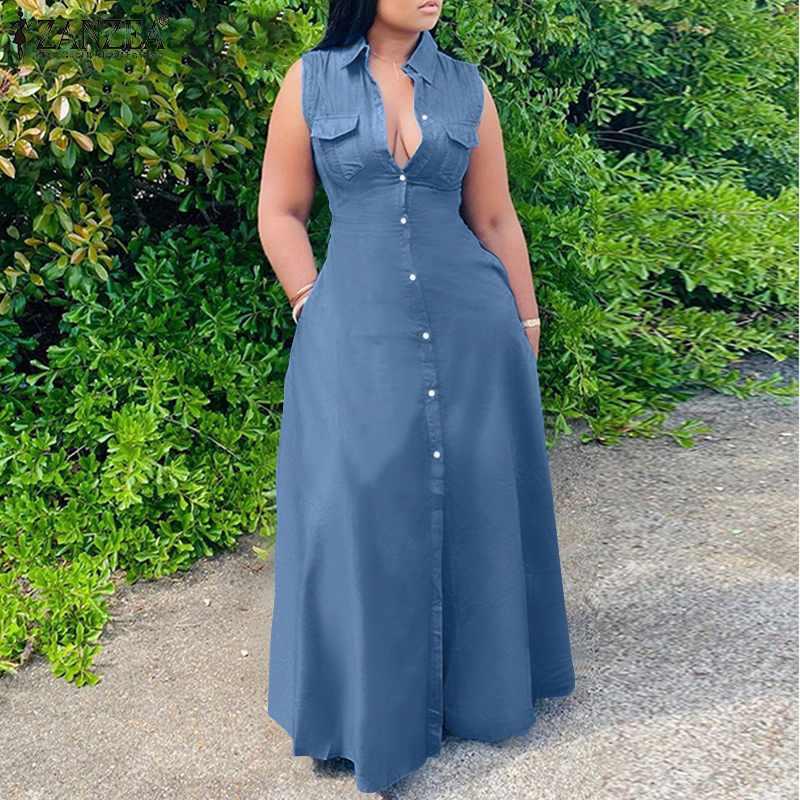 Casual Dresses Fashion Sexy Lapel Plus Size Womens Elegant Long Shirt Dress 2021 Summer Sleeveless Vestidos ZANZEA Denim Blue Maxi Robe, Black
Casual Dresses Fashion Sexy Lapel Plus Size Womens Elegant Long Shirt Dress 2021 Summer Sleeveless Vestidos ZANZEA Denim Blue Maxi Robe, Black