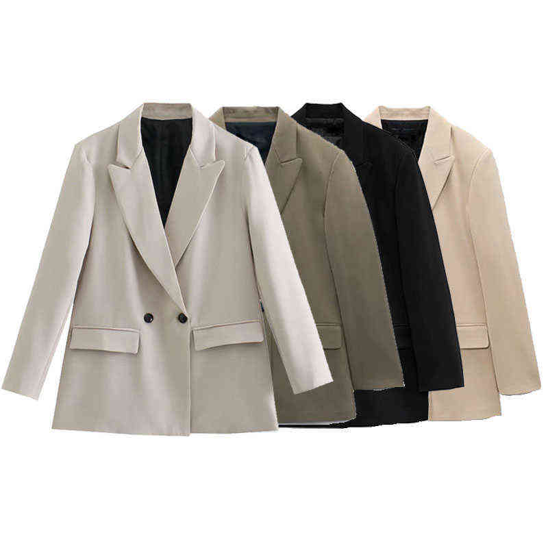Woman Loose Double-breasted Blazer Suit Collar Button 3-Color Suit women's Jackets Suits Jacket Party Formal Wear 220114