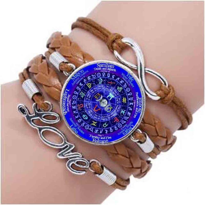 

Link, Chain 1pcs/lot Zodiac Wicca Logo Bracelet Pendant Pentagram Wiccan Vintage Choker Statement Men Jewelry Women Gift HZ1