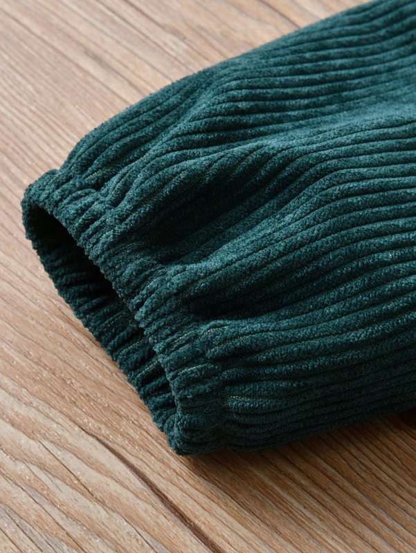 Baby Corduroy Button Back Puff Sleeve Ruffle Hem Dress SHE