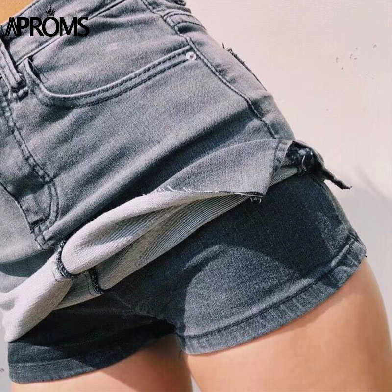Aproms Black Blue Denim Shorts Skirts for Women Sexy High Waist Side Split Bodycon Streetwear Fashion Slim Bottoms 210714