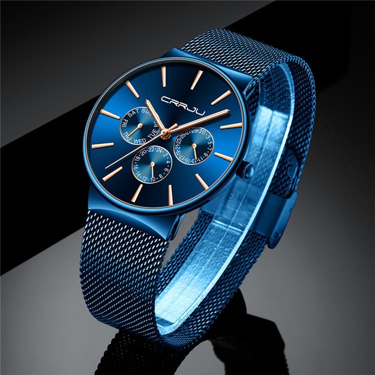Wristwatches CRRJU Brand Men's Watches Chronograph Watch Stainless Steel Blue Mesh Belt Quartz Sport Male Hombre Reloj
Wristwatches CRRJU Brand Men's Watches Chronograph Watch Stainless Steel Blue Mesh Belt Quartz Sport Male Hombre Reloj