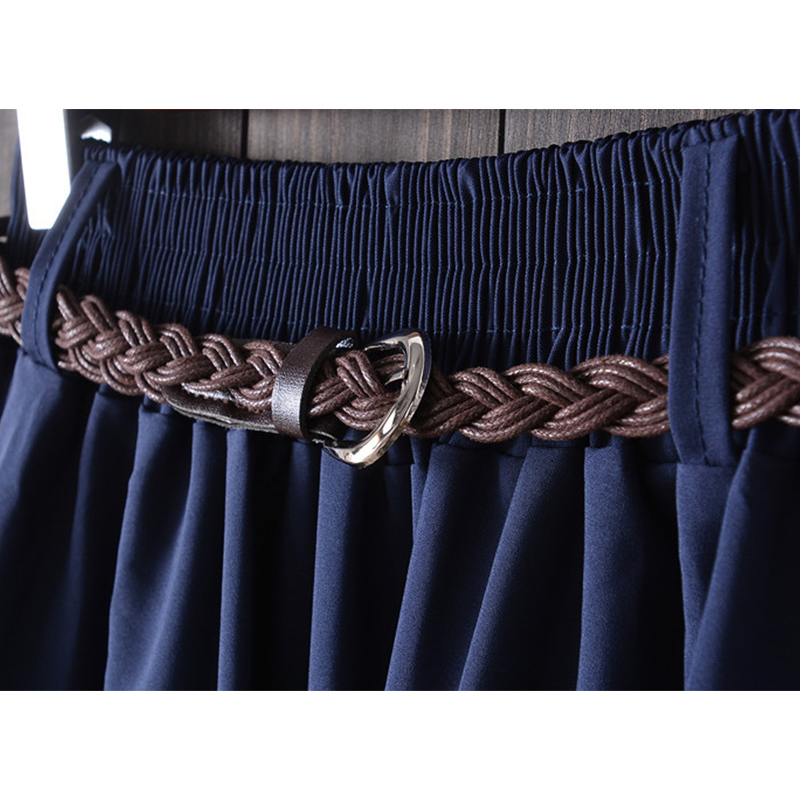 Surmiitro Knee Length Midi Summer Skirt Women With Belt Korean Ladies Blue Black Red High Waist Pleated School Skirt Female 210306