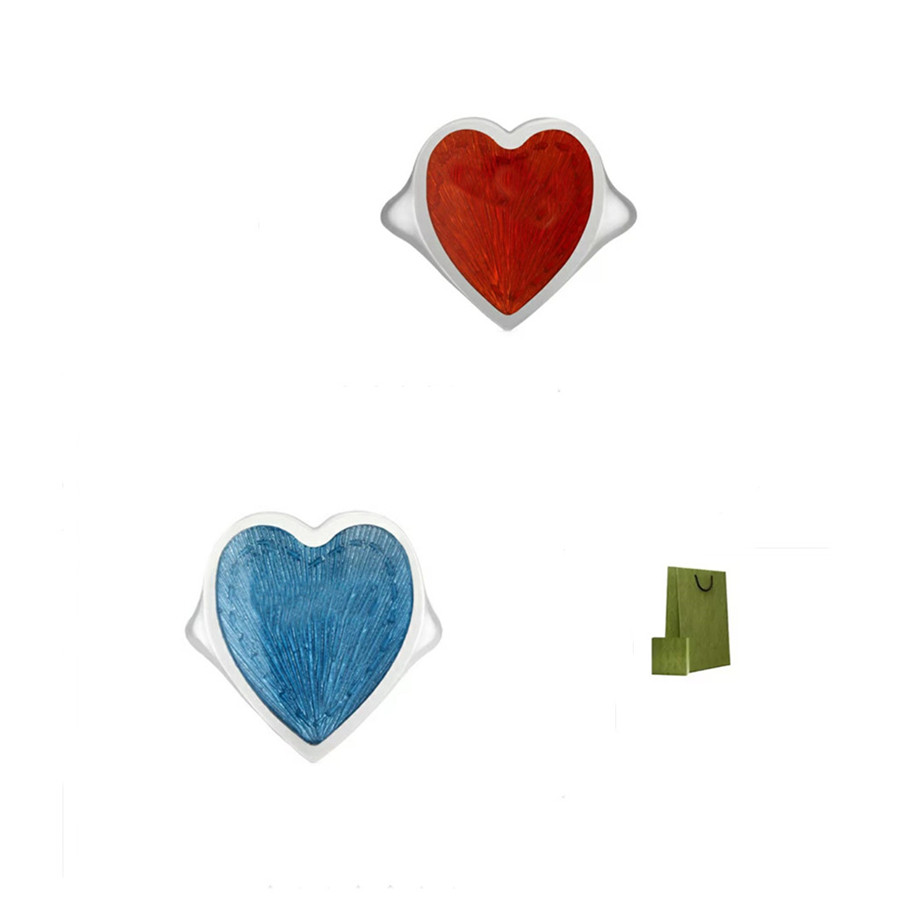 Open Ring for Man Woman Fashion Womens Rings Enamel Heart-shaped Designer Jewelry Blue Red Color