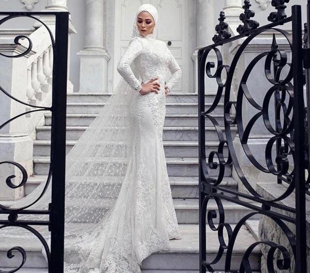 Custom Make Wedding Dress Muslim Arabic Dubai Style Gorgeous Mermaid Lace Pearls Wedding Dress With Turban Scarf And Veil, Wedding veil
Custom Make Wedding Dress Muslim Arabic Dubai Style Gorgeous Mermaid Lace Pearls Wedding Dress With Turban Scarf And Veil, Wedding veil