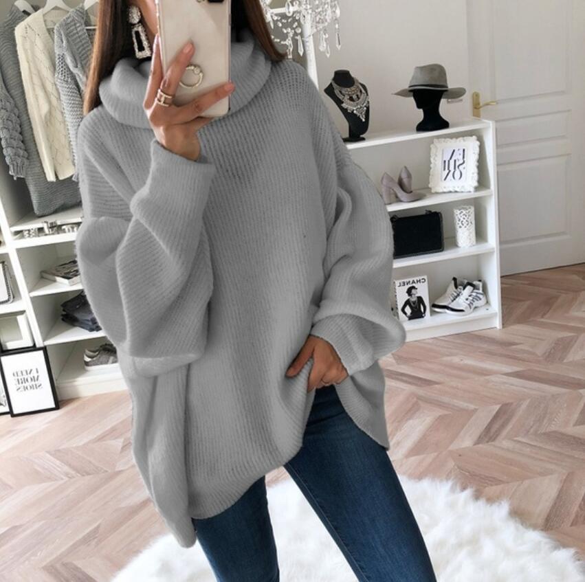 Sweaters 2021 European and American turtleneck knitted top sweater solid color long-sleeved women's clothing