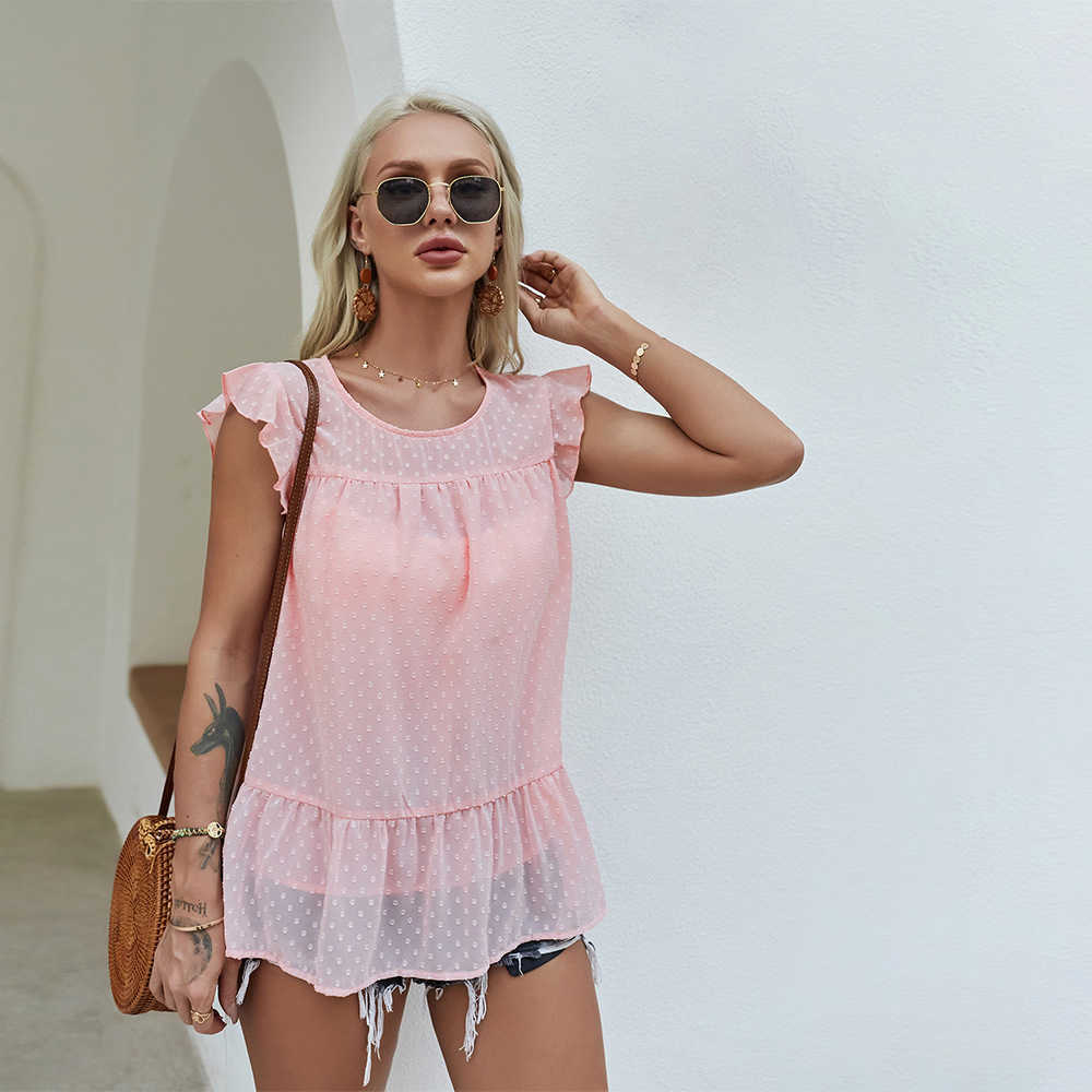 women summer t shirs Swee o-neck dos prined A-line plaed ops shir female ops 210524