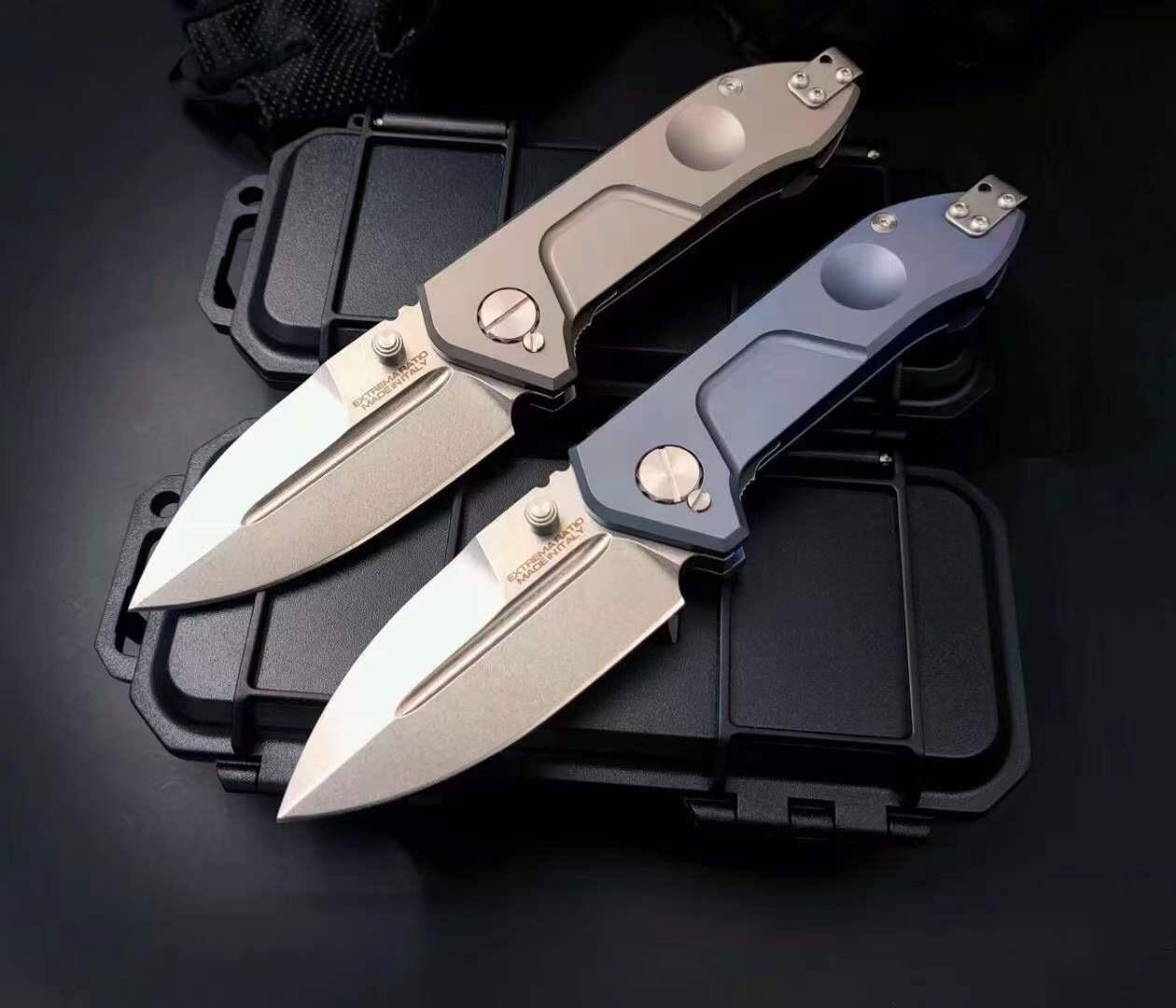 Extrema Ratio Titanium alloy Frame lock type folding knife D2 steel blade, gray and blue premium handle collectible knives
Extrema Ratio Titanium alloy Frame lock type folding knife D2 steel blade, gray and blue premium handle collectible knives